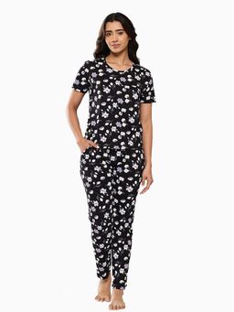 Leading Lady - Womens Cotton Printed Night Suit Black