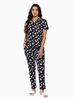 Leading Lady - Womens Cotton Printed Night Suit Black