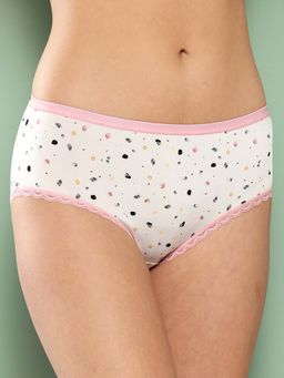 Leading Lady - Womens Printed Mid Rise Hipster Brief White