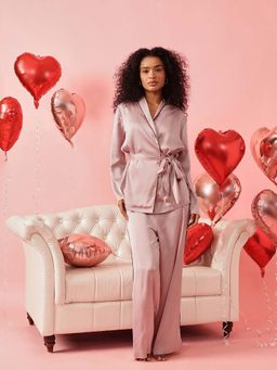 Chelvet - Pink Satin Cami, Pyjama and Robe