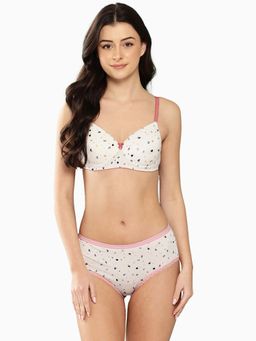Leading Lady - Womens Printed Lightly Padded Non Wired Bra and Panty White