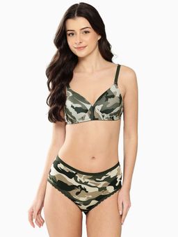 Leading Lady - Womens Printed Lightly Padded Non Wired Bra and Panty Green