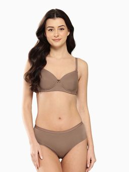 Leading Lady - Womens Solid Lightly Padded Non Wired Bra and Panty Brown