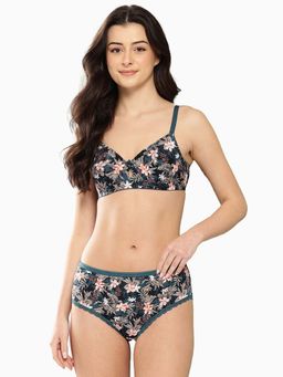 Leading Lady - Womens Printed Lightly Padded Non Wired Bra and Panty Teal