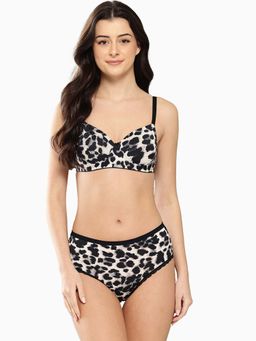 Leading Lady - Womens Printed Lightly Padded Non Wired Bra and Panty Black