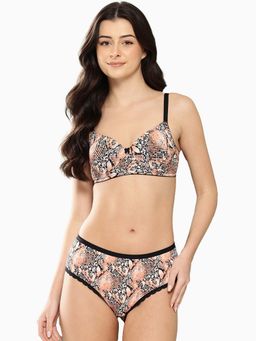 Leading Lady - Womens Printed Lightly Padded Non Wired Bra and Panty Peach