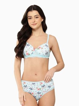 Leading Lady - Womens Printed Lightly Padded Non Wired Bra and Panty Cream