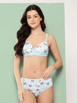 Leading Lady - Womens Printed Lightly Padded Non Wired Bra and Panty Green