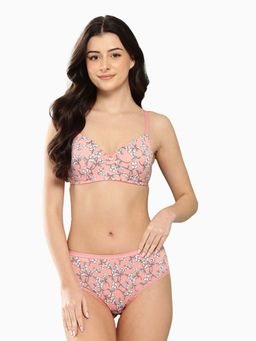 Leading Lady - Womens Printed Lightly Padded Non Wired Bra and Panty Peach