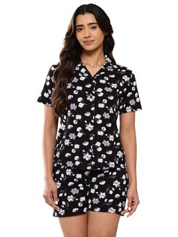 Leading Lady - Womens Cotton Printed Night Suit Black