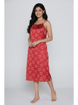 Zivame - Satin Hearts Mid Length Nightdress - Samba