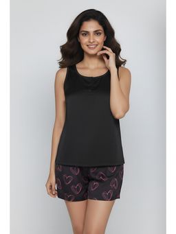 Zivame - Satin Hearts Sleep Nightsuit - Black Beauty