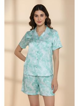 Zivame - Valentine Flora Satin Sleep Nightsuit - Shrinking Green
