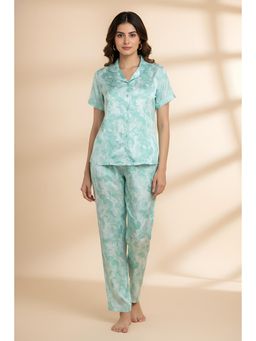 Zivame - Valentine Flora Satin Nightsuit - Shrinking Green