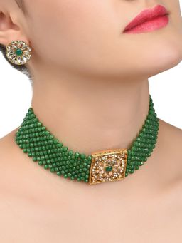 Zaveri Pearls - Green Beads Necklace With Earrings (Set of 2)