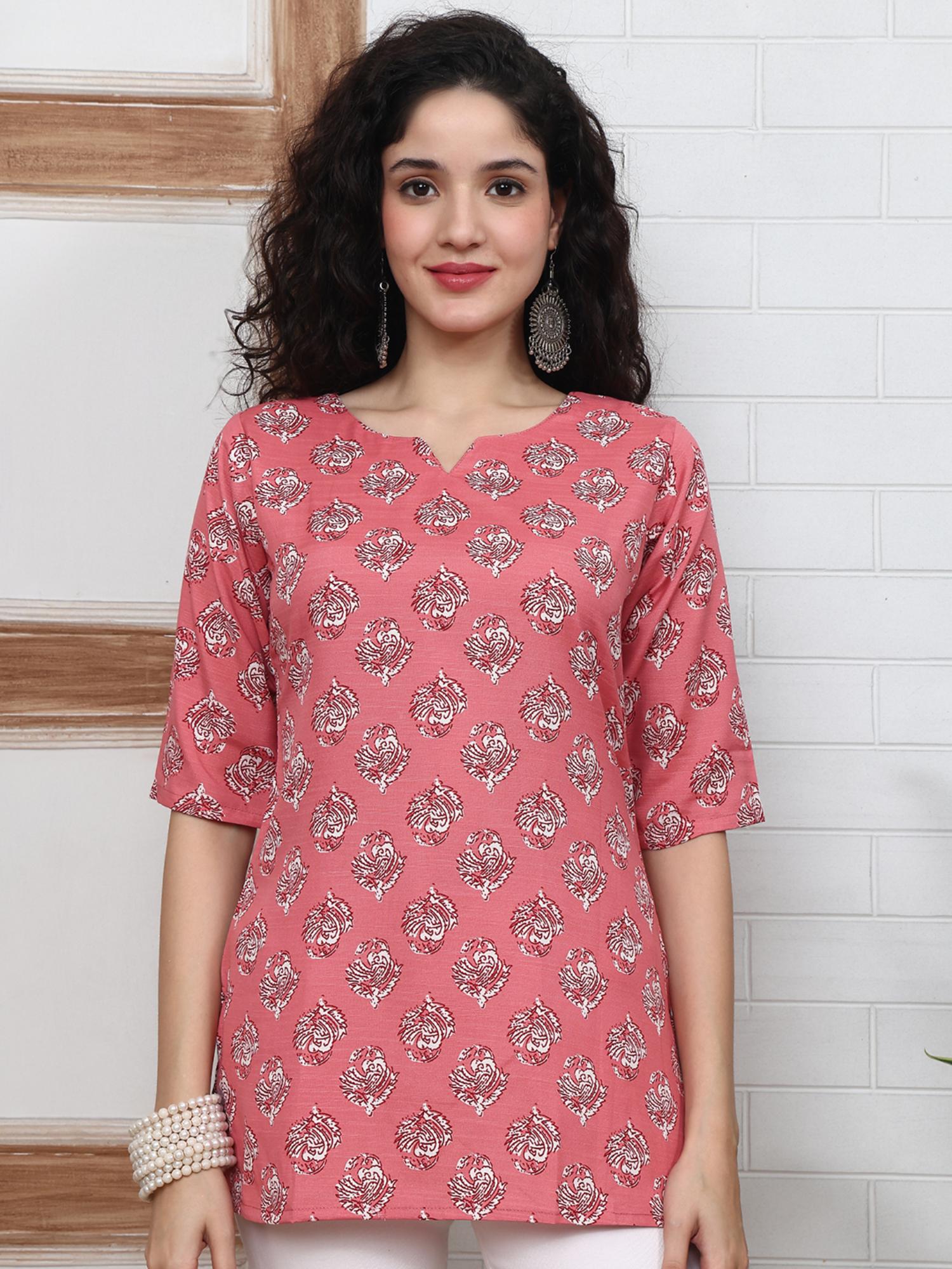 gahan Women Stylish Cotton Blend Printed Tunic - Pink-picture-18
