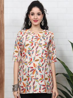 Gahan - Women Stylish Cotton Blend Printed Tunic - Beige