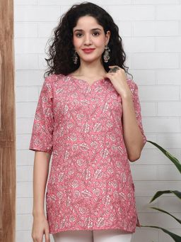 Gahan - Women Stylish Cotton Blend Printed Tunic - Pink