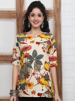 Gahan - Women Stylish Cotton Blend Printed Tunic - Cream