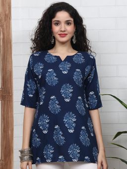 Gahan - Women Stylish Cotton Blend Printed Tunic - Navy Blue