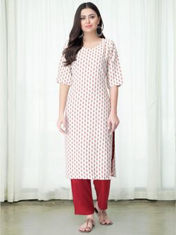 Gahan - Women Printed Regular Kurta with Pant - White