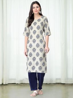 Gahan - Women Printed Regular Kurta with Pant - Grey