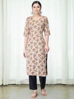 Gahan - Women Printed Regular Kurta with Pant - Beige