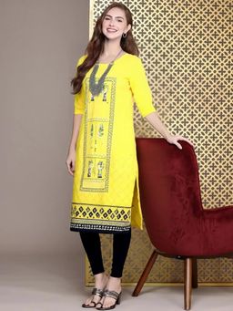 Gahan - Women Stylish Crepe Printed Straight Kurta - Yellow