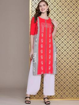 Gahan - Women Stylish Crepe Printed Straight Kurta - Coral