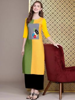 Gahan - Women Stylish Crepe Printed Straight Kurta - Yellow