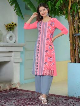 Gahan - Women Stylish Crepe Printed Straight Kurta - Pink