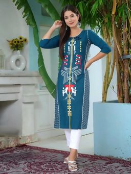 Gahan - Women Stylish Crepe Printed Straight Kurta - Teal