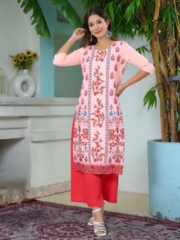 Gahan - Women Stylish Crepe Printed Straight Kurta - Pink
