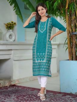 Gahan - Women Stylish Crepe Printed Straight Kurta - Green