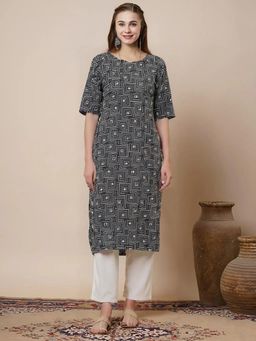 Gahan - Women Stylish Crepe Printed Straight Kurta - Black