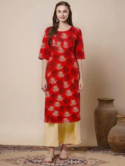 Gahan - Women Stylish Crepe Printed Straight Kurta - Red