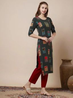Gahan - Women Stylish Crepe Printed Straight Kurta - Grey