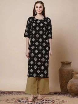 Gahan - Women Stylish Crepe Printed Straight Kurta - Black