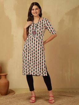 Gahan - Women Stylish Crepe Printed Straight Kurta - White