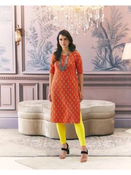 Gahan - Women Stylish Crepe Printed Straight Kurta - Orange