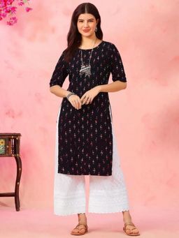 Gahan - Women Stylish Crepe Printed Straight Kurta - Black