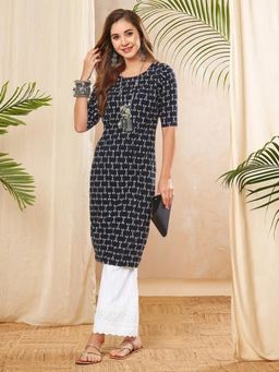 Gahan - Women Stylish Crepe Printed Straight Kurta - Black