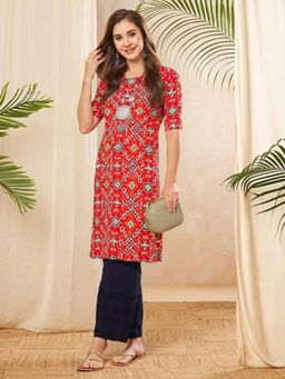 Gahan - Women Stylish Crepe Printed Straight Kurta - Red