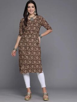 Gahan - Women Stylish Crepe Printed Straight Kurta - Brown