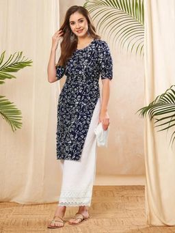 Gahan - Women Stylish Crepe Printed Straight Kurta - Navy Blue
