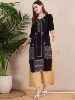 Gahan - Women Stylish Crepe Printed Straight Kurta - Black