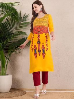 Gahan - Women Stylish Crepe Printed Straight Kurta - Yellow