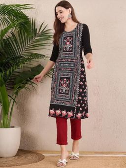 Gahan - Women Stylish Crepe Printed Straight Kurta - Black