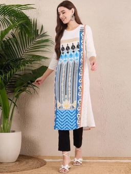 Gahan - Women Stylish Crepe Printed Straight Kurta - White