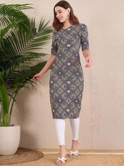 Gahan - Women Stylish Crepe Printed Straight Kurta - Navy Blue